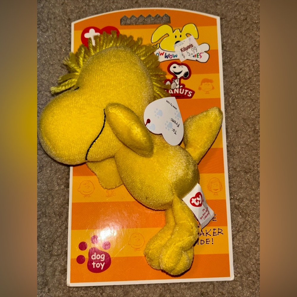 New TY Bow Wow Beanies - WOODSTOCK, Peanuts, 6 inch, Stuffed Squeaker Dog Toy
